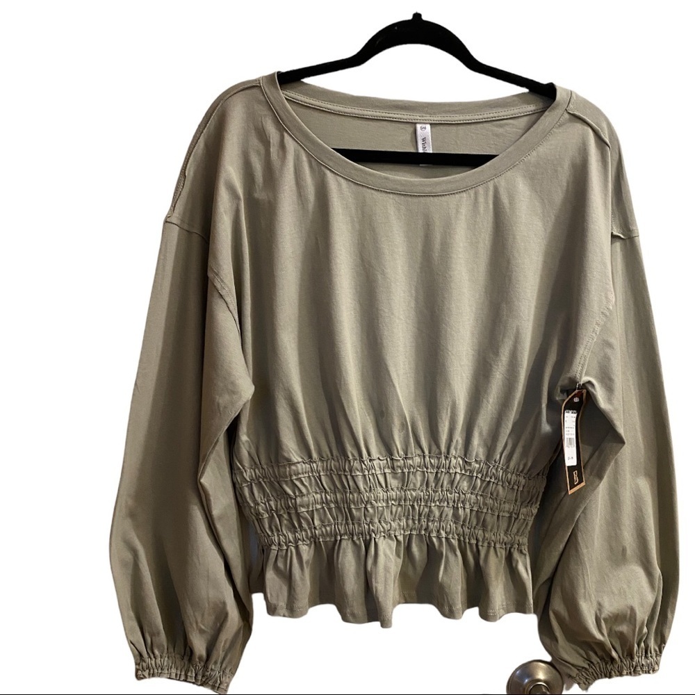 Boot Barn Wish List Olive Ruched Waist Woven Top Sz S/M NWT